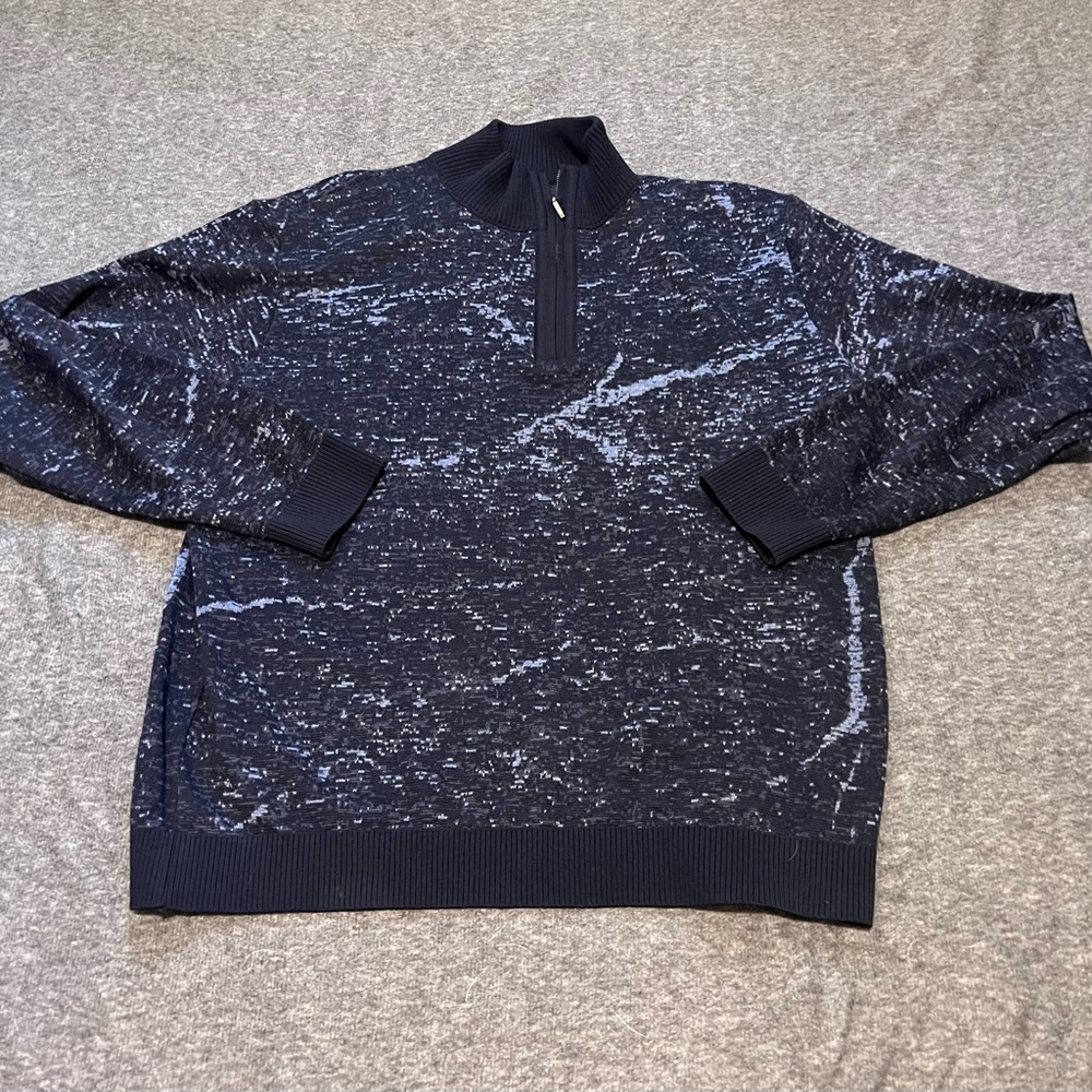 St. Croix Quarter Zip Sweater Men’s Size L Mock Neck Blue Knit Made In USA